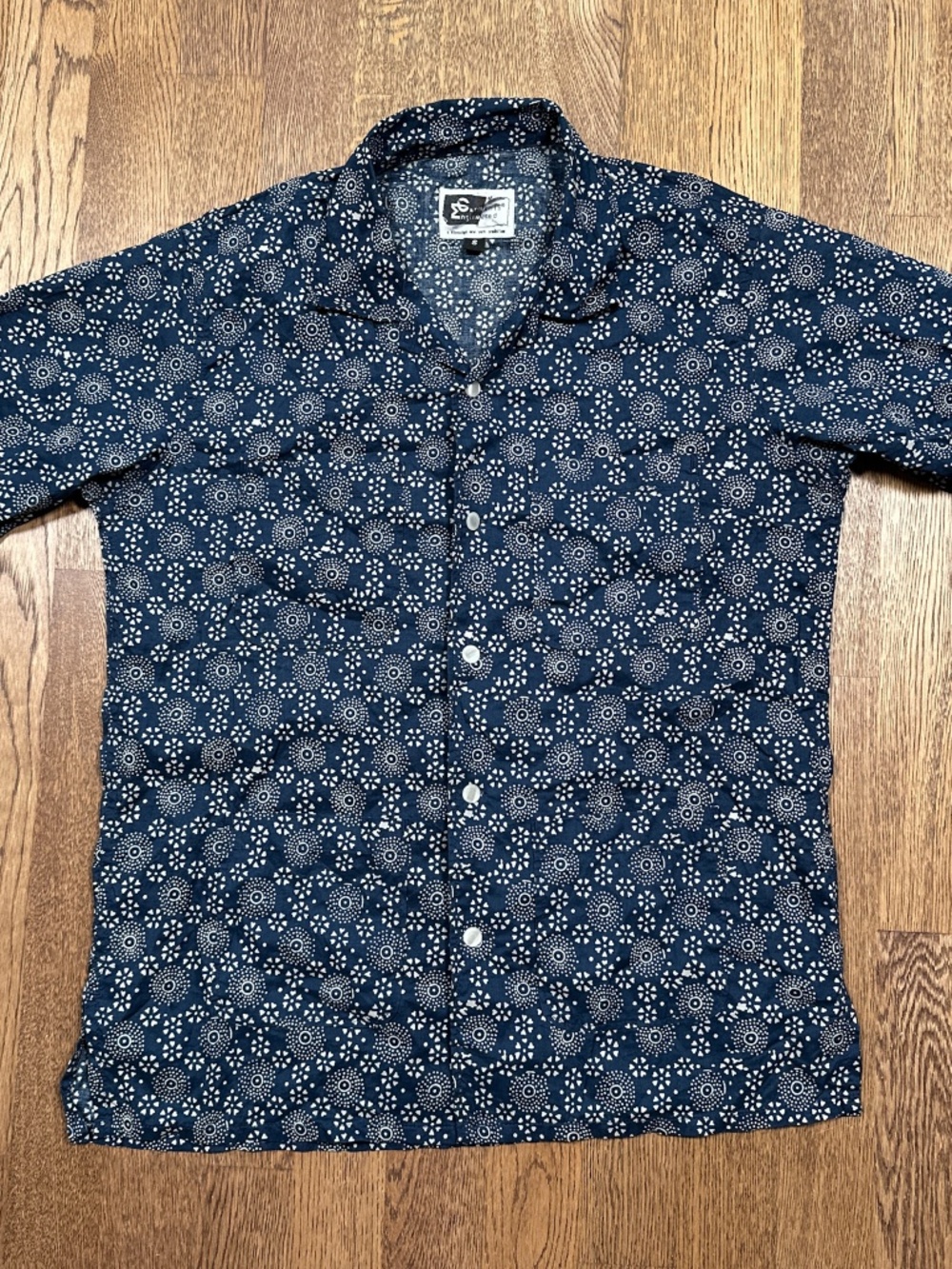 Engineered Garments Lightweight Cotton Floral Blue S/S Button Shirt Mens Small